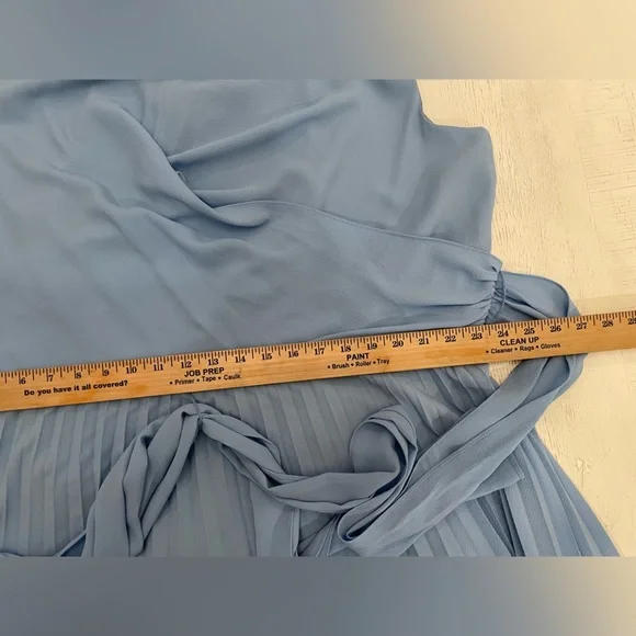 Sky Blue Pleated Faux Wrap Dress Maggie London Size 24-W - Picture 6 of 10